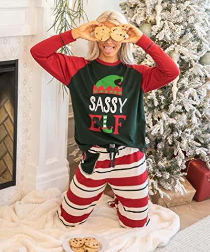 Lazy One Matching Family Christmas Pajamas, Elf Matching Christmas PJs for Family, Adult Tees & Pants Separates