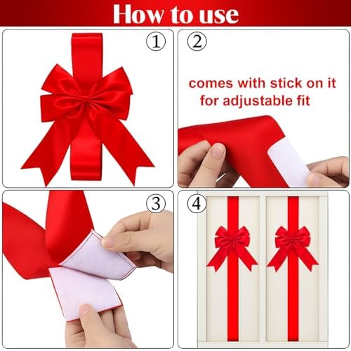 WILLBOND 6 Pcs Red Christmas Cabinet Ribbons Bows Large Red Bow Christmas Door Kitchen Cabinet Ribbon Bows Locker for Xmas Holidays Party Decorations Supplies