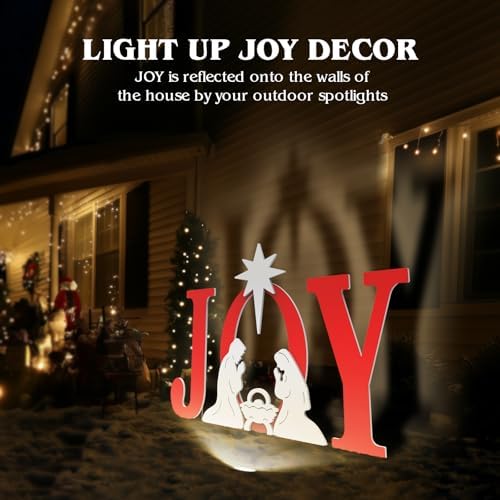 FUNNGO Joy Christmas Nativity Decorations Outdoor - 42 inch Red Nativity Scene Yard Sign Set Built with Weather Resistant & Durable PVC Silhouettes for Yard, Patio, Lawn
