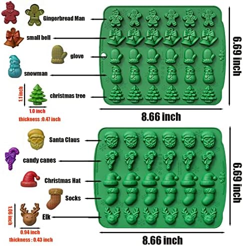 (2 Pack) Christmas Candy Molds, 60 Cavity Christmas Gummy Molds, Santa Clause Snowman Gingerbread Man Tree Shape Christmas Silicone Molds for Mini Chocolate Biscuit Jelly Baking
