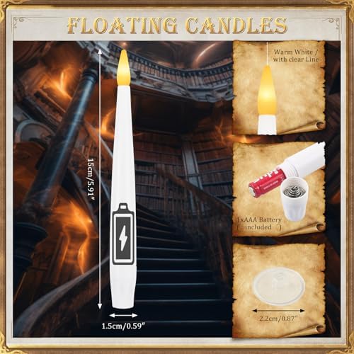 20 PCS Floating Candles with Wand LED Magic Hanging Candle Battery Operated Candle with 21 Batteries Include Flickering Warm Light Floating Candles for Christmas Halloween Decoration