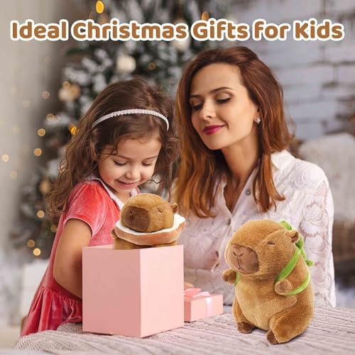2 Pack Cute Capybara Plush with Turtle Backpack and Bread Plushies, 9.8In Soft Capybara Stuffed Animals Funny Plushie Toy for Kids, Christmas Birthday Gifts for Boys Girls