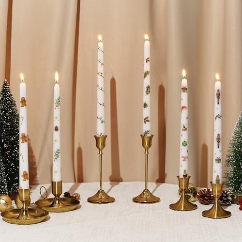 2 Pack Christmas Taper Candles, 10 Inch Unscented Candlesticks with Holly Pattern for Holiday Table Centerpiece, Fireplace Mantel, Advent Wreaths, Winter Weddings, Seasonal Home Decor