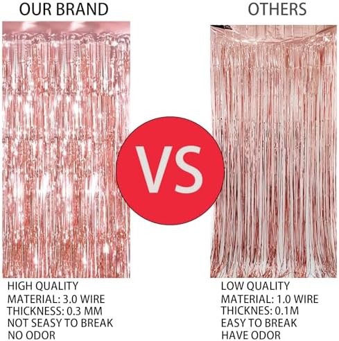 Keyali 2 Pack 3.3 * 8.3 ft Foil Curtain Metallic Tinsel Fringe Curtains Photo Booth Props Backdrop for Birthday Wedding Engagement Baby Shower Christmas Holiday Celebration Partyl,Rose Gold