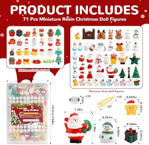 100+pcs Christmas Mini Resin Figures 71 StylesTiny Resin Animals Little Small Figures Christmas Party Favors Bag Fillers Garden Miniatures Figurines (Classic Christmas)