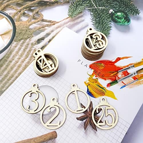 yueton 50PCS 1-25 Wooden Numbers Ornaments, Unfinished Number Wood Pieces Wood Slices Wood Chips, Wooden Gift Tags, for Birthday, Wedding, Halloween, Christmas, Thanksgiving, Advent, New Year