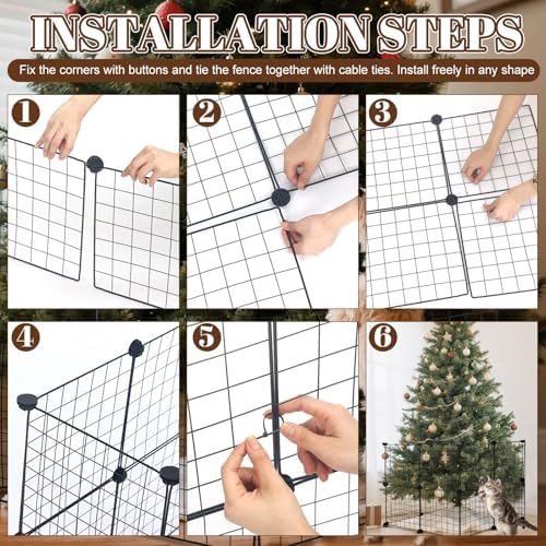 16 Pieces Christmas Tree Fences, Height 24 Inch Metal Christmas Tree Fence Barrier for Pets Dog Cat Xmas Black Gate for Holiday Office Home Decorations