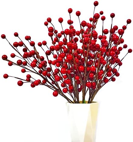 12Pcs Artificial Red Berries Stems, 13.5" Waterproof Burgundy Berry Branches for Home Holiday Wedding DIY Christmas Tree Wreath Flower Decor