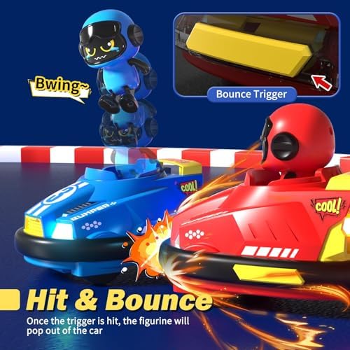 2 Pack Cute Cartoon Remote Control Bumper Car for Toddlers-Mini RC Cars with Light & Sound & 360°Rotating-Race car Toys for 3 4 5 6Year Old Boys Girls Kids-Christmas Birthday Gifts