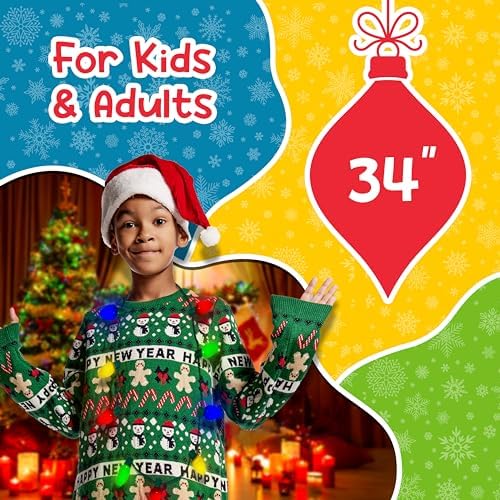 Windy City Novelties LED Christmas 9 Bulb Necklace with 6 Dynamic Light Modes for Adults Christmas Parties, Caroling, Gatherings & Party Favors - 1 Pack