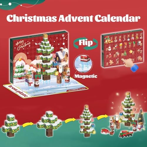 106pcs Christmas Magnetic Building Blocks Set, 2025 Christmas Advent Calendar, STEM Constructions Magnet Blocks for Boys Girls Age 3+, Magnetic Tiles Build Cubes, 24 Days of Suprises, Mini Figure