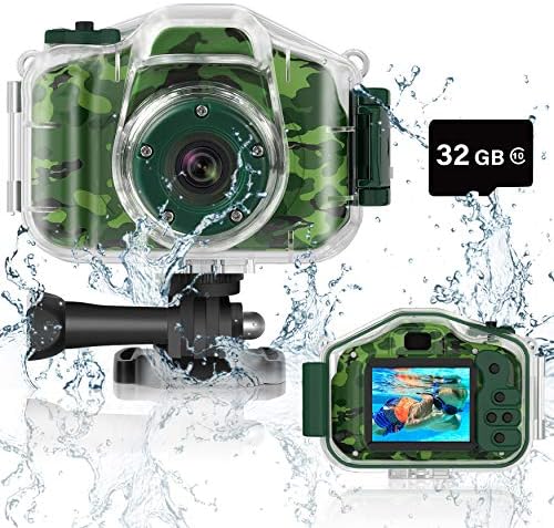 DEKER Waterproof Camera for Kids, Christmas Birthday Gifts for Boys Girls 3-12 Year Old, Mini HD Toddler Digital Video Children Travel Camcorder, 2 Inch IPS Screen with 32GB Card (Green)
