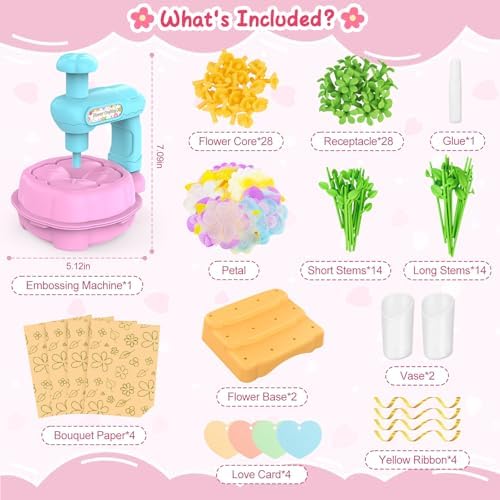 Wwzzey Fabric Flower Bouquets Toys - Arts and Crafts for Kids Ages 4-8 8-12, Kids Crafts DIY Kit with Blessing Cards, Birthday Christmas Gifts for 4 5 6 7 8+ Year Old Girls Boys