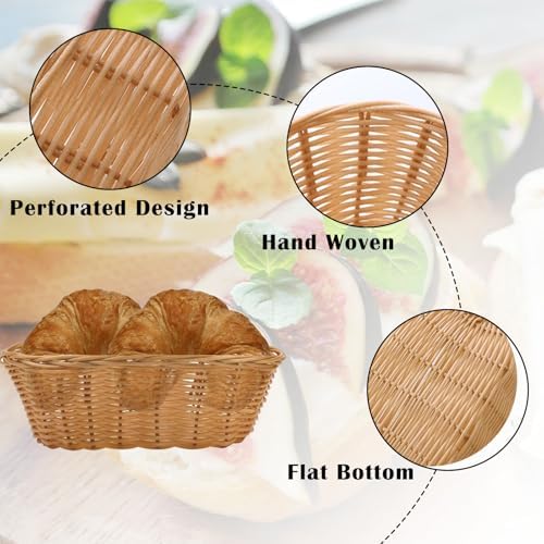 12 Pack Plastic Oval Basket, Empty Bread Basket 10 x 6.25 x 3 Inch Food Storage Basket Bulk, Plastic Wicker Baskets Bin for Kitchen Serving, Centerpiece Display, Christmas Gifts, Brown