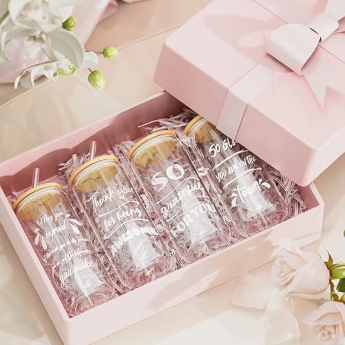 12 Set Employee Appreciation Gifts, Inspirational Thank You Gift for Team, Teacher, Nurse, Coworkers, Employees, Staff - Employee Christmas Gifts, 20oz Glass Cups with Lids and Straws (Mixed)