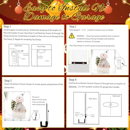 4 Pcs Christmas Garage Door Banner Clamps Christmas Garage Door Backdrop Installation Kit Large Banner Cover Hanging Hooks Tools Mural Clips for Decorations