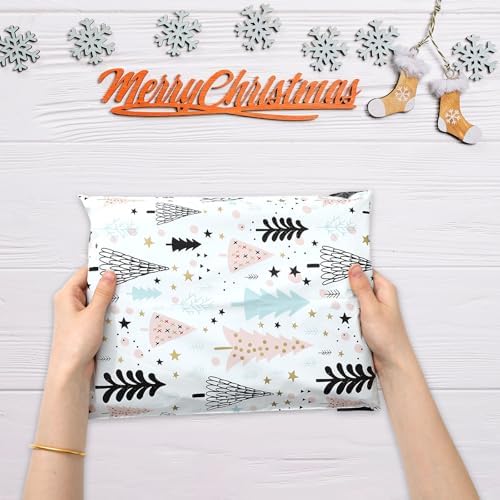 100Pcs Christmas Poly Mailer 10 x 13 Inch Pastel Xmas Tree Packaging Bags Self Seal Mailing Envelope Bags for Winter Small Business Clothing
