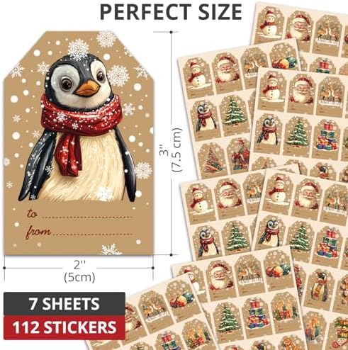 X-Protector Christmas Gift Tags 112 PCS - 3x2 in Christmas Wrapping Paper Name Tags - 5 Sheets of Self-Adhesive Xmas Present Labels Stickers - Peel and Stick Gift Wrap Tags!