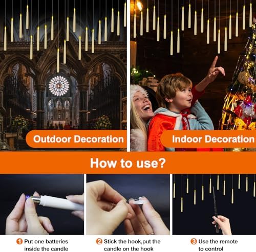 20 Pack Halloween Decorations Floating Candles with Wand,Magic Flameless Candles Flickering Warm Light LED Taper Candles Hanging for Harry Potter Christmas Witch Wizard Wedding Birthday Party Décor