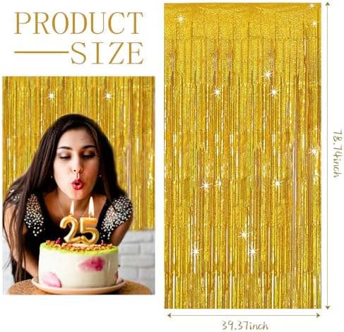 3 Pack Gold Backdrop Birthday Decorations Foil Curtain Backdrop Gold Streamers Dance Party Decorations Photo Booth Props for Bachelorette Decorations Christmas Halloween New Years Eve Party Supplies