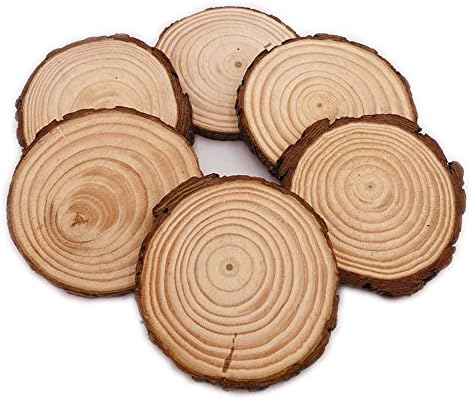 16 Pcs 3.5"-4" Unfinished Natural Wood Slices Circles with Bark for Coasters DIY Crafts Christmas Ornaments Rustic Wedding Decorations Centerpiece