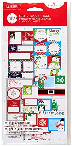 American Greetings Christmas Gift Tags Self-Adhesive, Holiday Designs (112-Count)