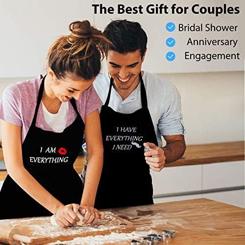 YIKA® I AM EVERYTHING® Apron Couples, Christmas Gifts for Couples: Waterproof Aprons for Women Men, with Adjustable Neck Strap with Extra Long Ties, 2 Pockets (Black)
