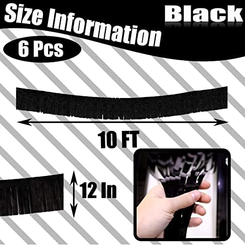 6 Pack 10 Feet Foil Fringe Garland Metallic Tinsel Streamers Banner Wall Hanging Curtain Backdrop Banner for Parade Floats, Thanksgiving, Christmas, Birthday, Halloween Party Decorations(Black)