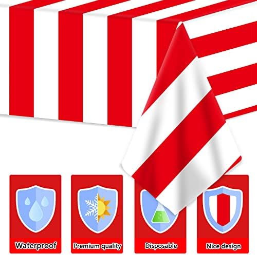 100Ft Long Tablecloth Roll Red and White Striped Tablecloth Carnival Circus Tent Party Supplies Halloween Christmas Plastic Picnic Table Cover for Birthday Party Circus Backdrop Banner Decoration