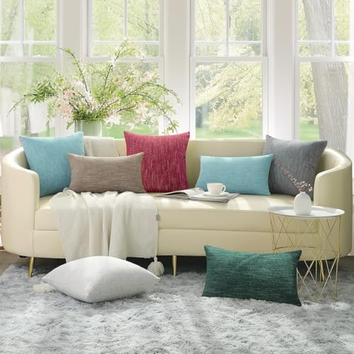 decorUhome Christmas Chenille Decorative Throw Pillow Covers 18x18 Set of 2, Farmhouse Textured Square Neutral Solid Accent Pillow Covers for Couch Sofa Bed Living Room Home Decor, Grey