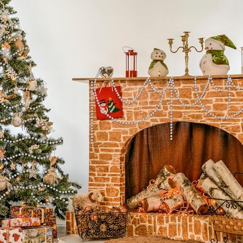 100 Feet Silver Christmas Tree Decor, Christmas Tree Garland Beads, Xmas Beads Chain Decorations Artificial Pearl Garland for DIY Xmas Fireplace Home Party Decor