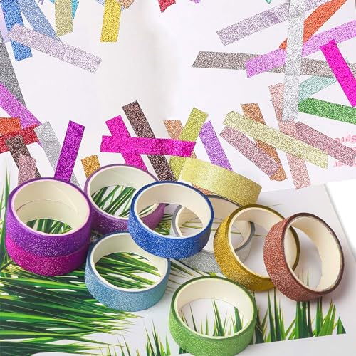 12 Rolls Glitter Washi Tape Set Christmas Washi Masking Tape Decorative Adhesive Tape for Scrapbooking DIY Crafts Crafters Embellished Journals Planners Cards Gift Wrapping Ribbons Wedding