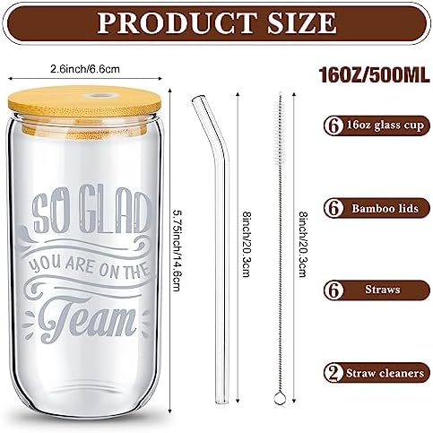 12 Set Employee Appreciation Gifts Christmas Appreciation Cups for Team Thank You Gifts Glass Cups for Staff Coworker 16 oz Can Shaped Beer Glass with Lids Straws Brushes(Mixed Style)