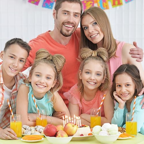 100 Packs Orange Biodegradable Striped Paper Straws, Disposable Drinking Straws for Birthday Carnival Summer Pool Party Wedding Baby Shower Halloween Christmas Party Decoration Supplies