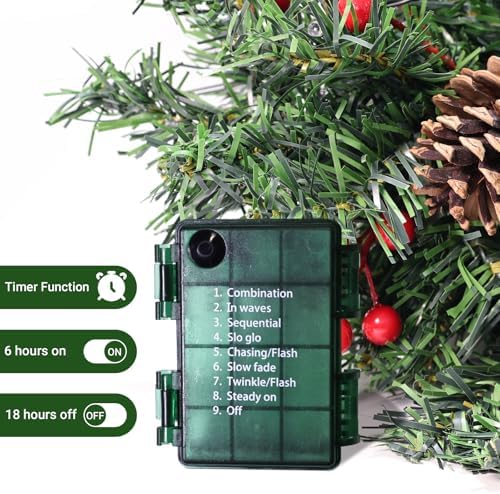 2 Pack Lighted Artificial Christmas Urn Filler 23 Inch, Battery Operated Pre-lit Mini Xmas Trees, Tripod Stake and LED Lights Christmas Porch Decorations