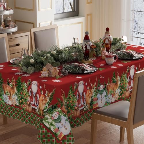 XCHI Snowman Santa Deer Winter Christmas Tablecloth Rectangle Christmas Table Cloth Washable Table Coversfor Indoor Dining Home Party Xmas Decorations 60x84 Inch
