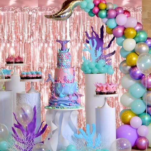 Keyali 2 Pack 3.3 * 8.3 ft Foil Curtain Metallic Tinsel Fringe Curtains Photo Booth Props Backdrop for Birthday Wedding Engagement Baby Shower Christmas Holiday Celebration Partyl,Rose Gold