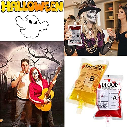 20 Pack Blood Bags for Drinks, 8.5oz Anti-Leak With Cap, Reusable Food Grade, Decoration Cups for Halloween and Christmas