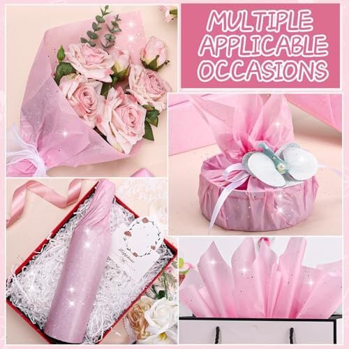 woric 135 Sheets Glitter Pink Tissue Paper 20 x 14 Inch Light Pink Tissue Paper for Gift Bags Wedding Girls Party Baby Shower Birthday Christmas Decor Art DIY Project