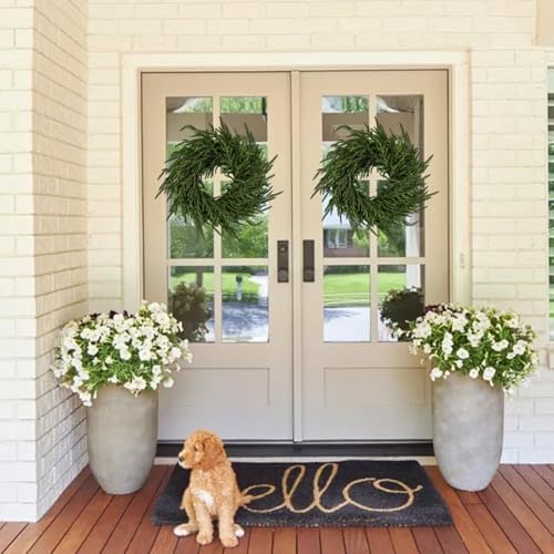 2 Pack Artificial Christmas Wreaths for Front Door, Norfolk Pine & Cedar Greenery with Red Velvet Bows, Real Touch Holiday Wreaths for Indoor Outdoor Decoration, No Assembly Needed