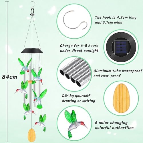 Womens Gifts for Christmas Birthday Gifts for Women Mom Grandma Gift Hummingbird Wind Chimes Solar Lights for Outside Outdoor Yard Home House Patio Garden Decor Gift for Mom Sister Men Wife