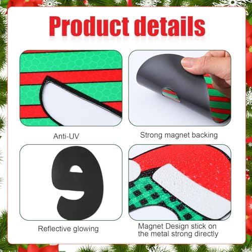 Xuhal 14 Pcs Christmas Car Magnet Set Reflective Merry Christmas Car Decal Large Xmas Garage Magnet Sticker for Refrigerator Mailbox Outdoor Garage Door Xmas SUV Decoration(Stylish)