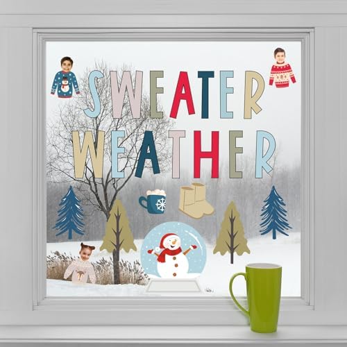 Whaline 85Pcs Winter Bulletin Board Decoration Kit Xmas Tree Snowmen Snowflake Cutouts with Glue Point Christmas Holiday Classroom Bulletin Border Stickers for Home School Office Wall Door Decor