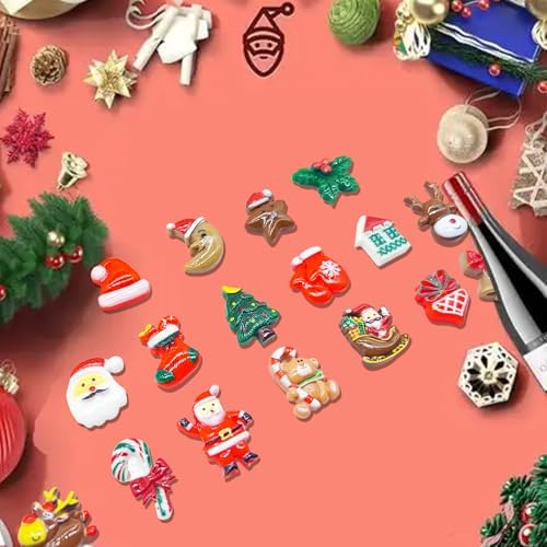 FULUSODO 100pcs Christmas Embellishments Cute Set, Flat Back Bulk Mixed Resin Ornament Scrapbooking Set