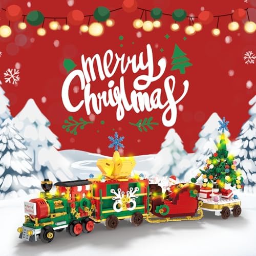 Advent Calendar 2025 Train Building Blocks Set, 24 Days Surprise Christmas Countdown Calendars Toy Building Blocks Kits Christmas Train with LED Light, Thanksgiving Xmas Gifts for Adults Men Women, Boys, Girls, Teens & Adults Ages 6+