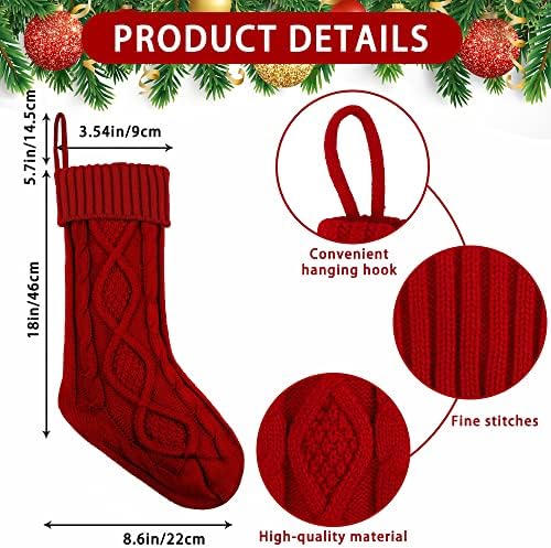 XIMISHOP 4PCS Christmas Stockings, 18inch Large Personalized Cable Knitted Xmas Hanging Stocking Decorations with Name Tags for Holiday Christmas Party Family Decor (Red and White)