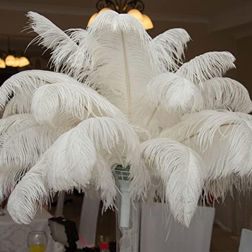 XunYee 100 Pcs Large Natural Ostrich Feathers Plumes Bulk for Centerpiece 16-18 Inch (40-45 Cm) Feathers for DIY Crafts Christmas Wedding Masquerade Party Decorations(White)