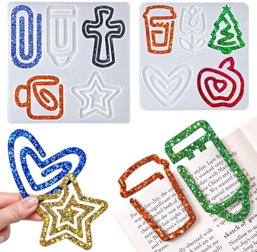 10-Cavity Silicone Resin Bookmark Mold with Varieties of Shapes and Size, Paper Clip Molds with Christmas Tree Cross Apple Shapes for DIY UV Resin Crafts, DIY Unique Gifts for Book Lovers