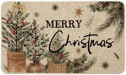 Artoid Mode Holly Merry Christmas Doormat, Winter Xmas Ornament Home Decor Low-Profile Switch Rug Door Mat Floor Mat for Indoor Outdoor 17x29 Inch