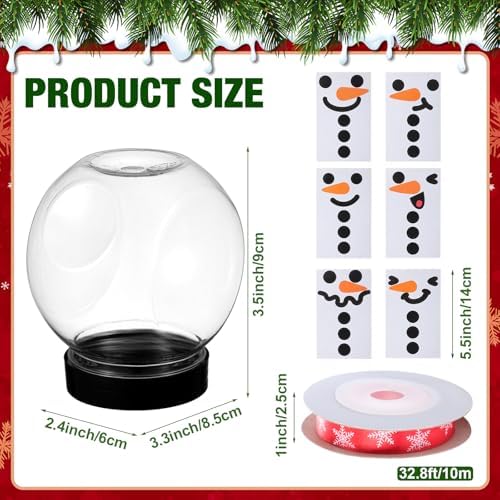 12 Pcs Plastic Candy Jars for Christmas Party Favors Snowman Christmas Candy Jars with Lids,Stickers,Ribbon Clear Xmas Cookie Jar Container Chocolate Storage Jar for Marshmallow Gift